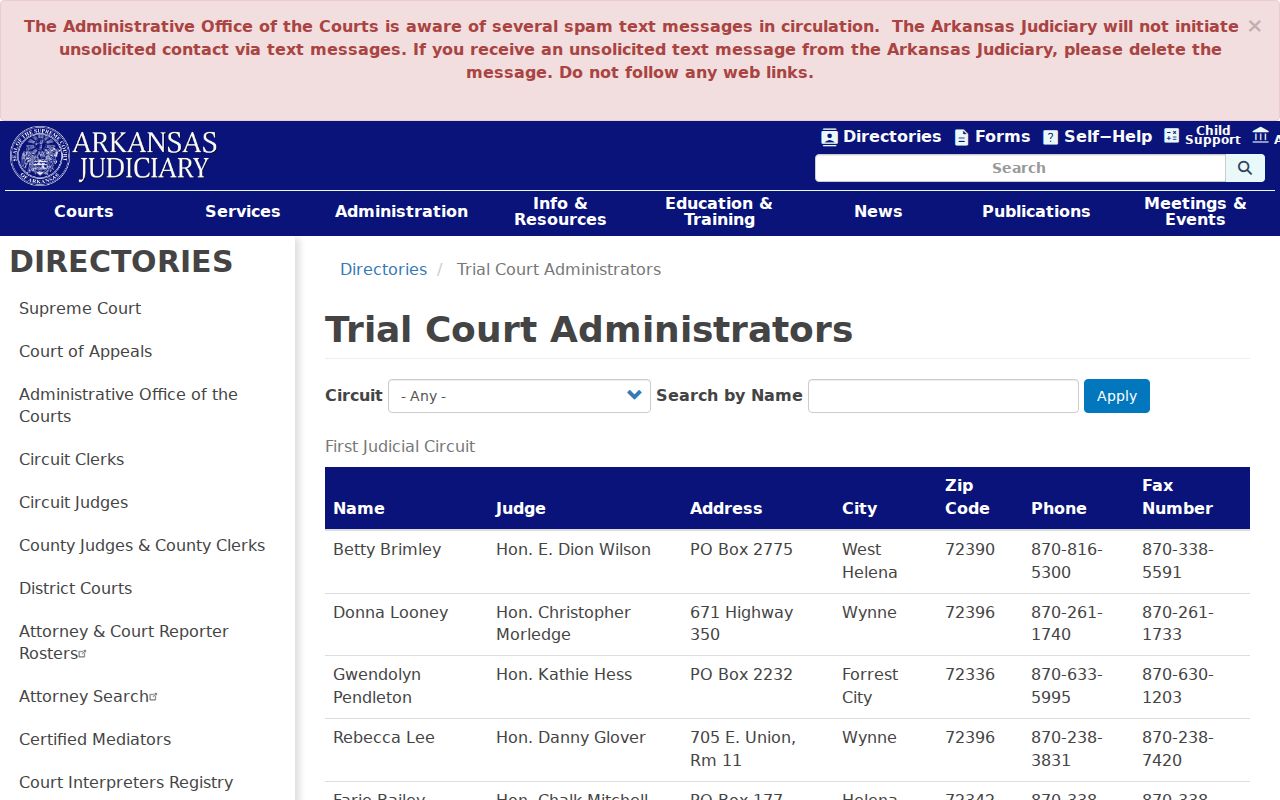 Eighteenth West trial court administrator listing for Montgomery County arrest warrant routing